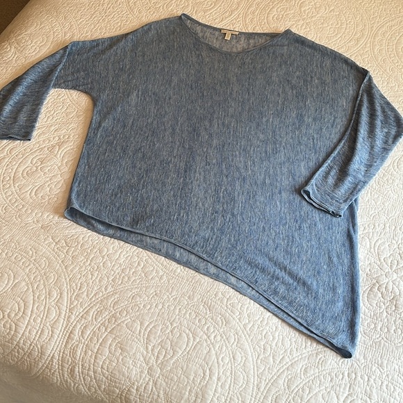Eileen Fisher Asymmetrical Top Women’s Large Italian Blue Lagenlook Coastal Flaw - Picture 6 of 16